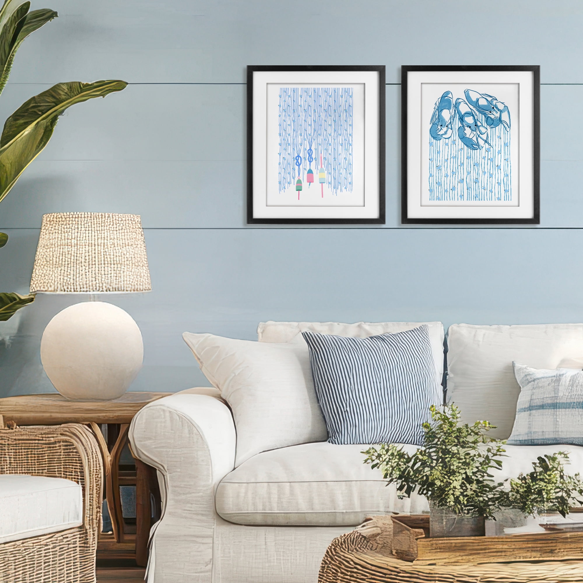 Stupell Industries Nautical Buoys & Lobsters 2 Piece Black Framed Print Under Glass Set, design by Melissa Tilley