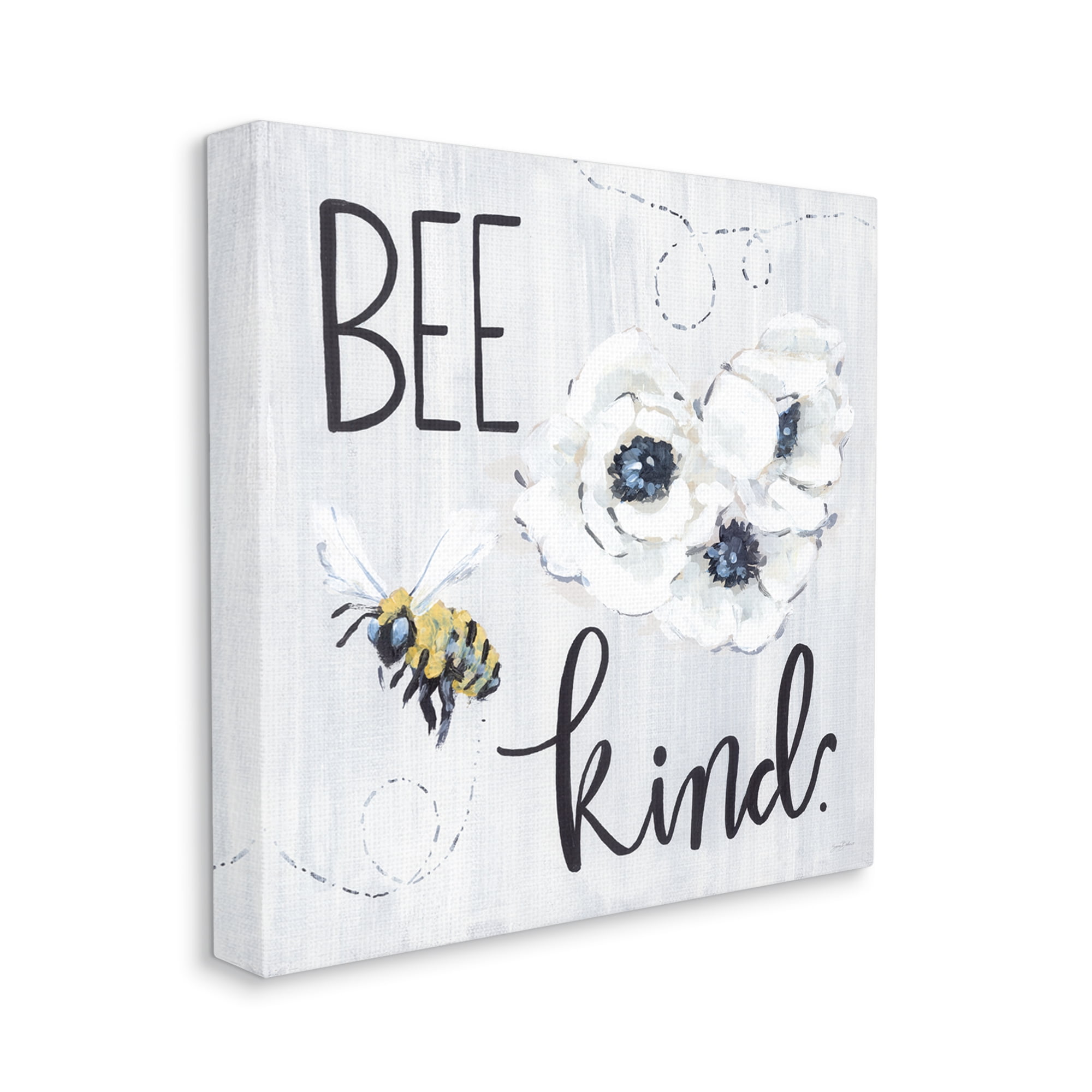 Stupell Industries Bee Kind Witty Bumble Insect Buzzing Blossoms Graphic Art Gallery Wrapped Canvas Print Wall Art, Design by Sara Baker