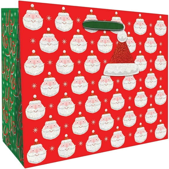 Jillson & Roberts Jumbo Christmas Gift Bags with Holographic Accents & Spot Gloss, Chic Santa (12 Count)