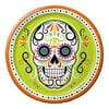 Club Pack of 96 Skelebration Green and Orange Large Day of the Dead Skull Dinner Plates 7"