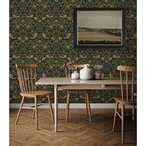 NextWall Strawberry Garden Vintage Peel and Stick Wallpaper (Black)