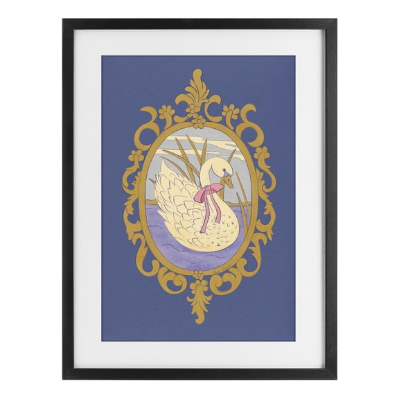 Stupell Industries Swan and Ornate Pattern Black Framed Print Under Glass, design by Carrie Cantwell