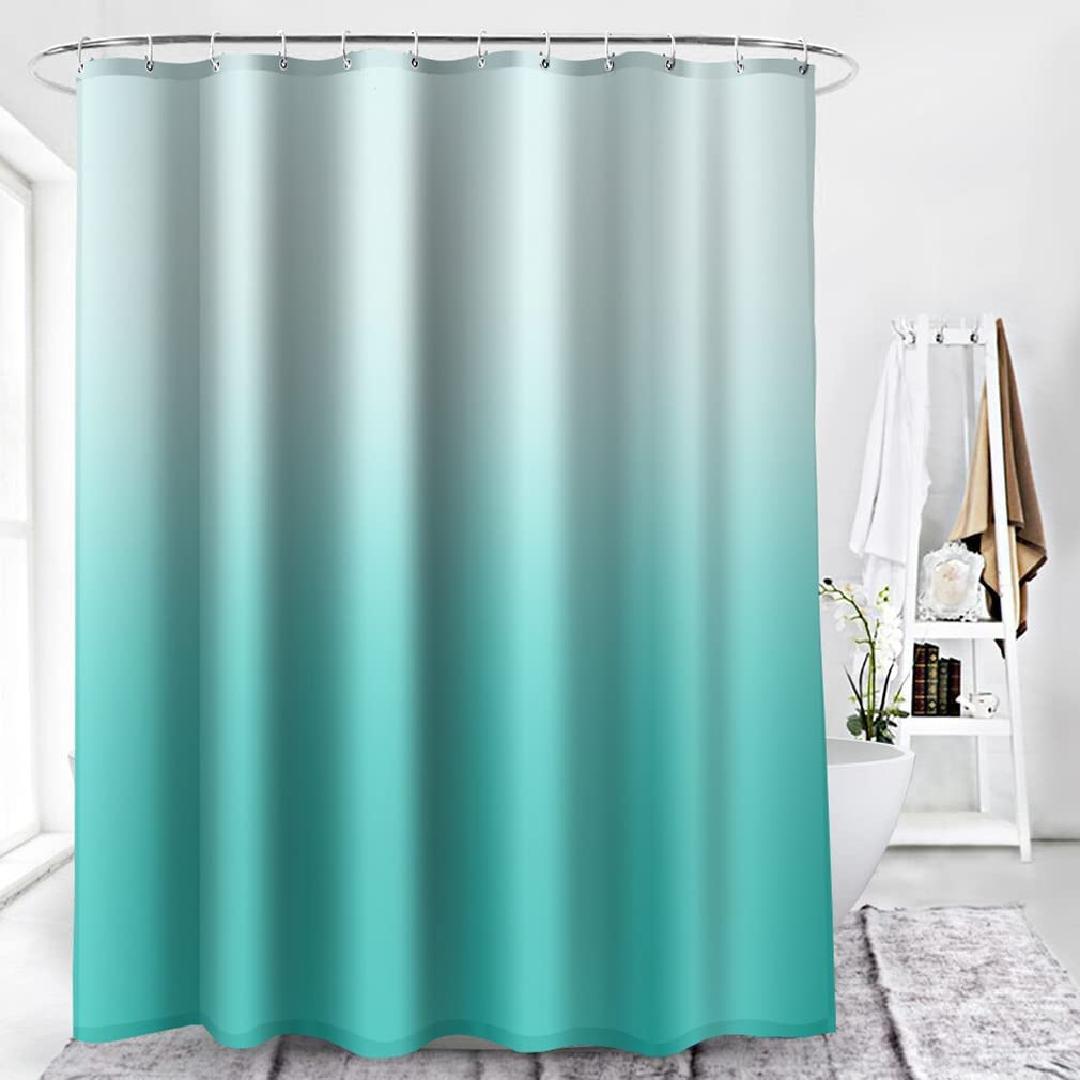 Polyester Ombre Teal Fabric Shower Curtain Aqua Shower Curtain with