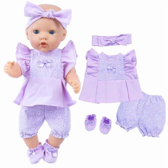 AmaMary Purple Floral Set for 16-18 inch Dolls, Elegant and Fun Doll Clothes Gift Idea