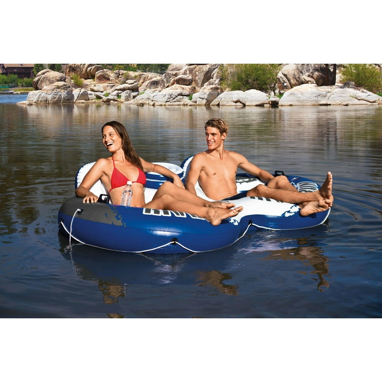 Intex River Run II Inflatable 2 Person Pool Tube Float (2 Pack) w/ Cooler Floats