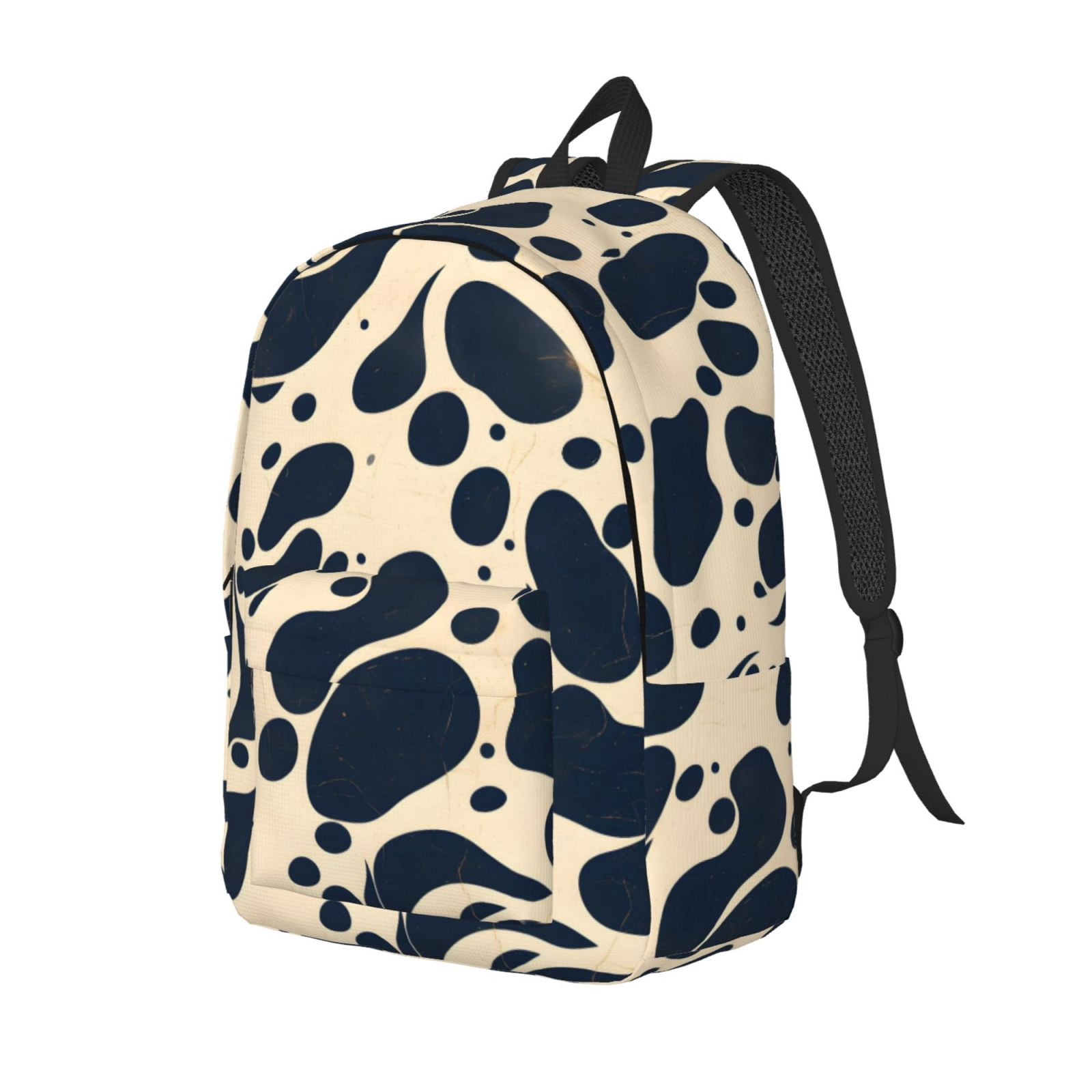 Casual Canvas Backpack Without Interlayer Large Capacity Stick Bag Design For Outdoor Shopping Office Outdoor Sports Milk Cow Skin Print Style Darkvoilet_1 Medium