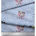 thumbnail image 3 of Soimoi Blue Moss Georgette Fabric Text & Women Group Print Sewing Fabric Yard 42 Inch Wide, 3 of 3