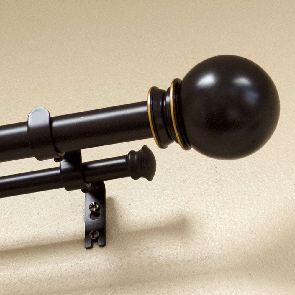 Lumino 1" and 5/8" Oil Rubbed Bronze Classic Ball Adjustable Double Curtain Rod Set, 42"-120"