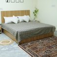 thumbnail image 5 of Handmade Black Beige Leaf Block Print Kantha Quilt, Cotton Bedspread from Jaipur, Soft Lightweight Bed Quilt for Modern Home Decor, 5 of 9