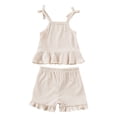 thumbnail image 2 of Liyamei Back To School Outfits For Girls, Toddler Summer Set, Sleeveless Romper with Shorts Casual Beach Wear Beige 0-3 Months, 2 of 6