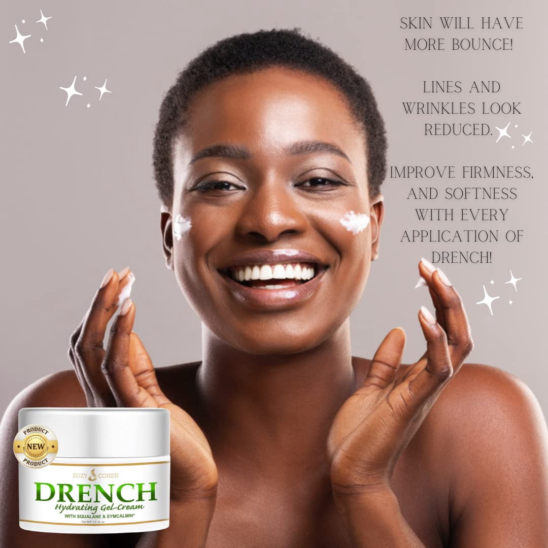 Suzy Cohen Drench Hydrogel Face Moisturizer for Women and Men. Soothes dry, itchy, dull skin and softens fine lines. Anti-aging face cream for dry skin with squalane