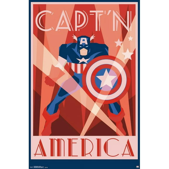 Marvel Comics - Captain America - Art Deco Wall Poster, 22.375" x 34"