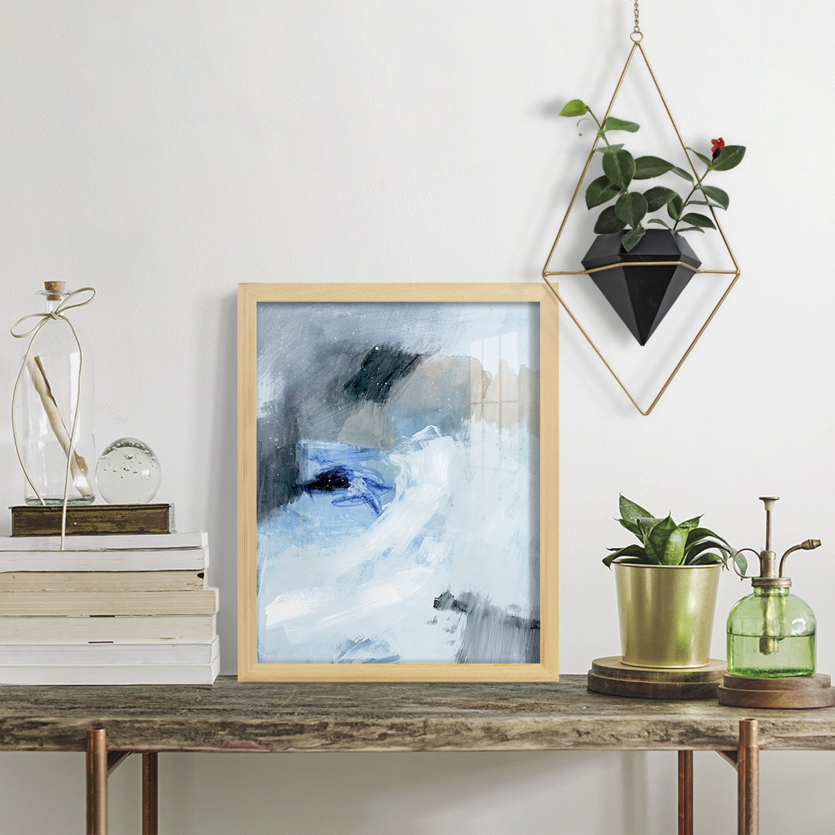 Welle I - Framed Print w/glass - Natural Wood