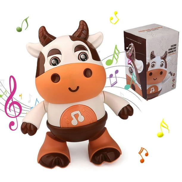 Muñeca de vaca de dibujos animados eléctrica móvil con luz de música suave para regalos de vacaciones para niños Tmvgtek libre de BPA