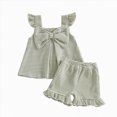 thumbnail image 4 of NOLDARES Little Girls Summer Short Sets Kids Ruffle Bow Stripe Sleeveless Tank Tops and Shorts Clothes Toddler Girls 2Pcs Outfits(A1-Light Green,3-4 Years), 4 of 4