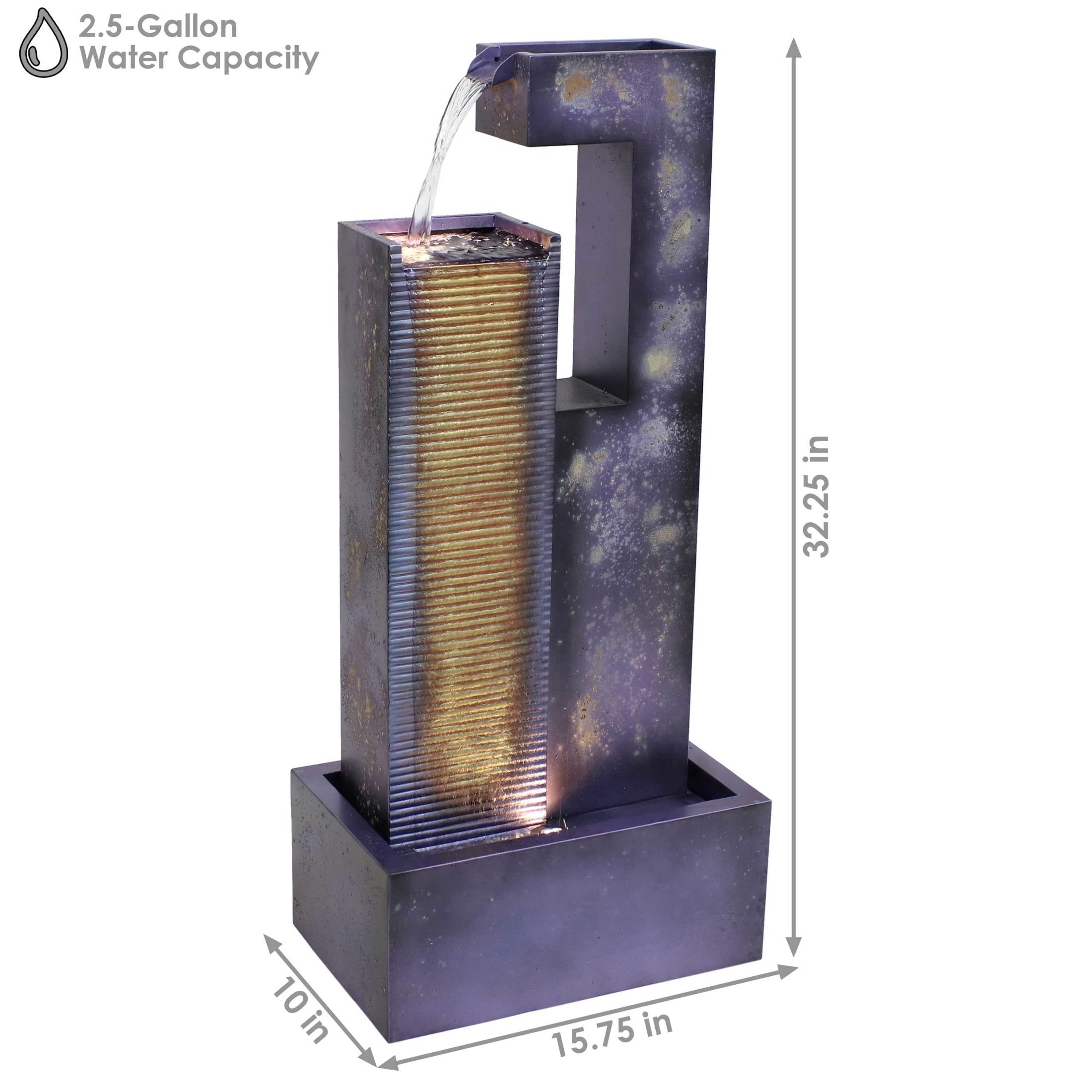 Sunnydaze Cascading Tower Metal Outdoor Water Fountain with Light