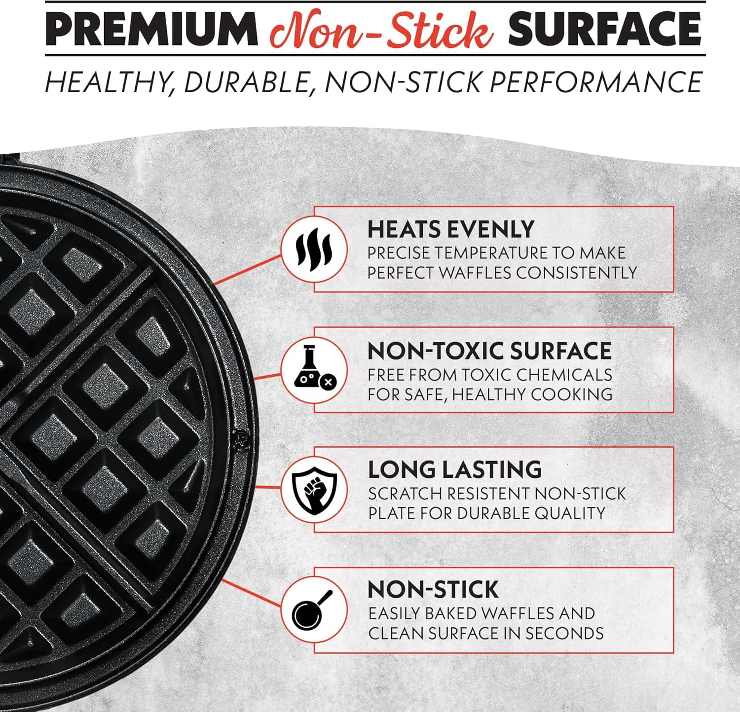 Dual Pour Waffle Maker – Belgian Waffle Maker with Mess  Spout, Nonstick Plates, Compact Upright Storage, 800W, Black