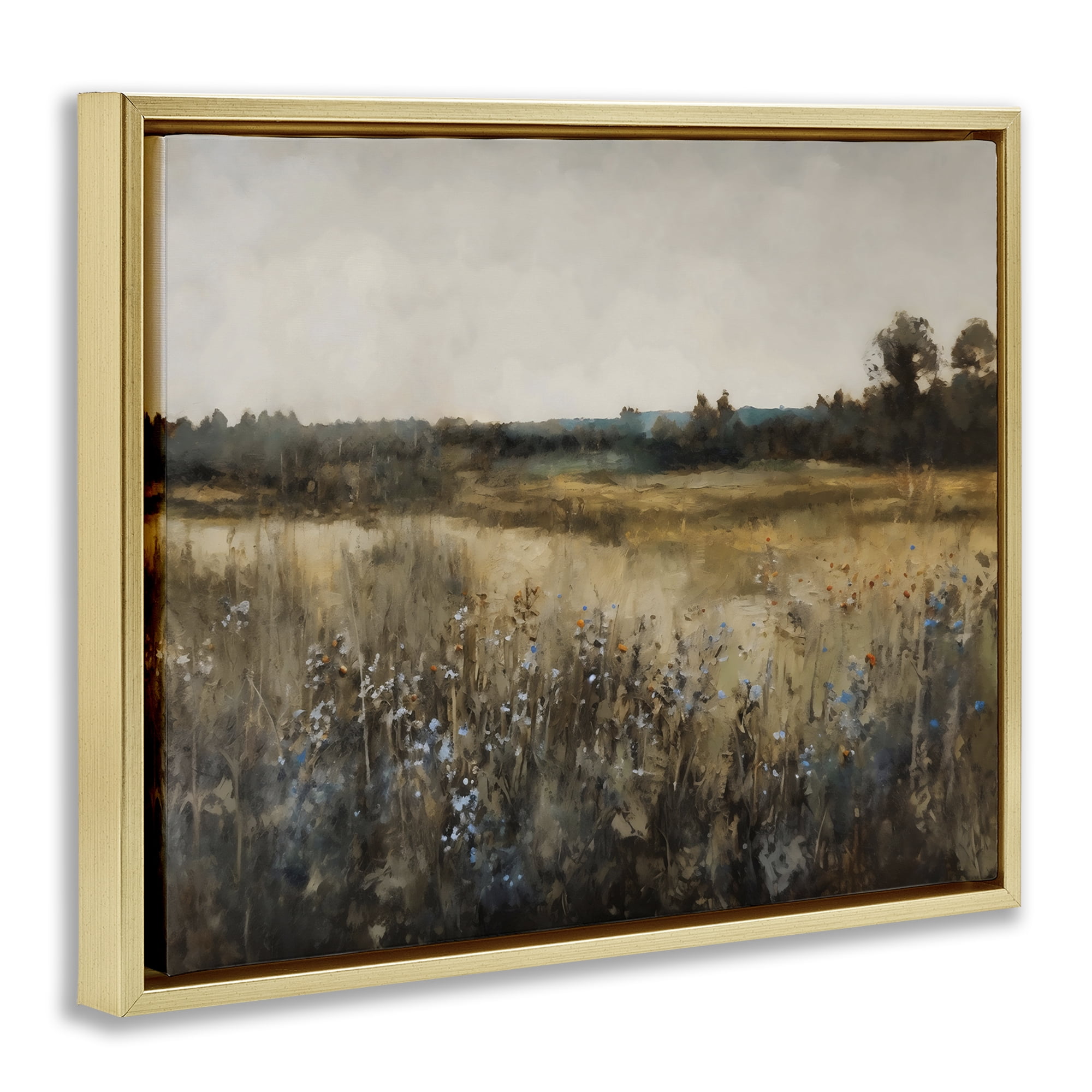 Stupell Industries Wildflowers & Wheat Meadow Gold Framed Floater Canvas Wall Art, design by Creative Studio