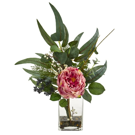 Nearly Natural 21-In. Rose and Eucalyptus Artificial Arrangement