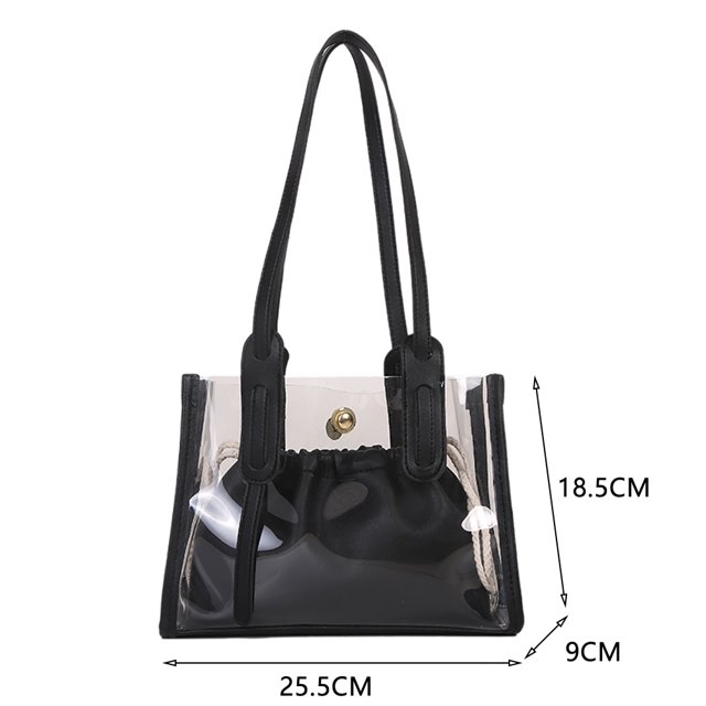 Bolsa de PVC transparente + PU Candy Totes Hombro Mujeres de compras (Negro) Ehuebsd Para Estrenar