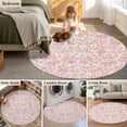 thumbnail image 6 of Pastoral Flowers Washable Round Area Rug 6 ft, Coral Red Flower Vintage Linen Texture , Soft Non Slip Rugs Stain Repellent Indoor Felt Carpet for Living Dining Room Bedroom Home Office, 6 of 9