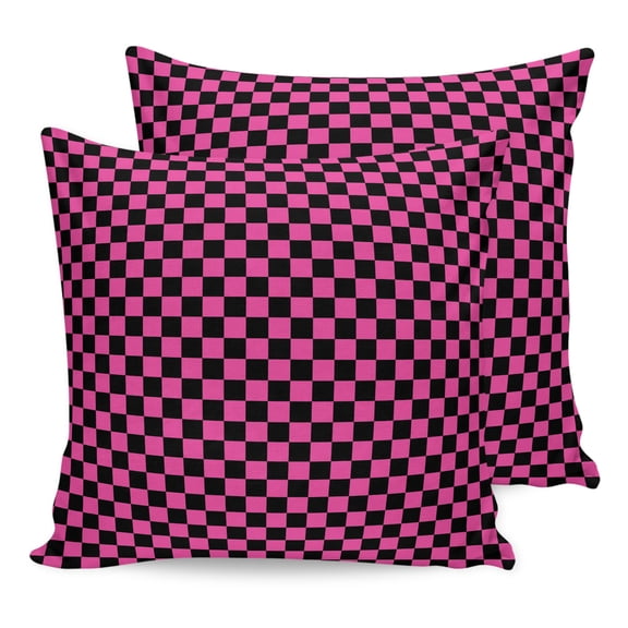 Pillow Covers 18x18 Set of 2, Pink Black Plaid Throw Pillow Covers Decorative Couch Cushion Cover, Farmhouse Rustic Abstract Checkered Microfiber Soft Square Pillowcases for Bedroom Living Room Sofa