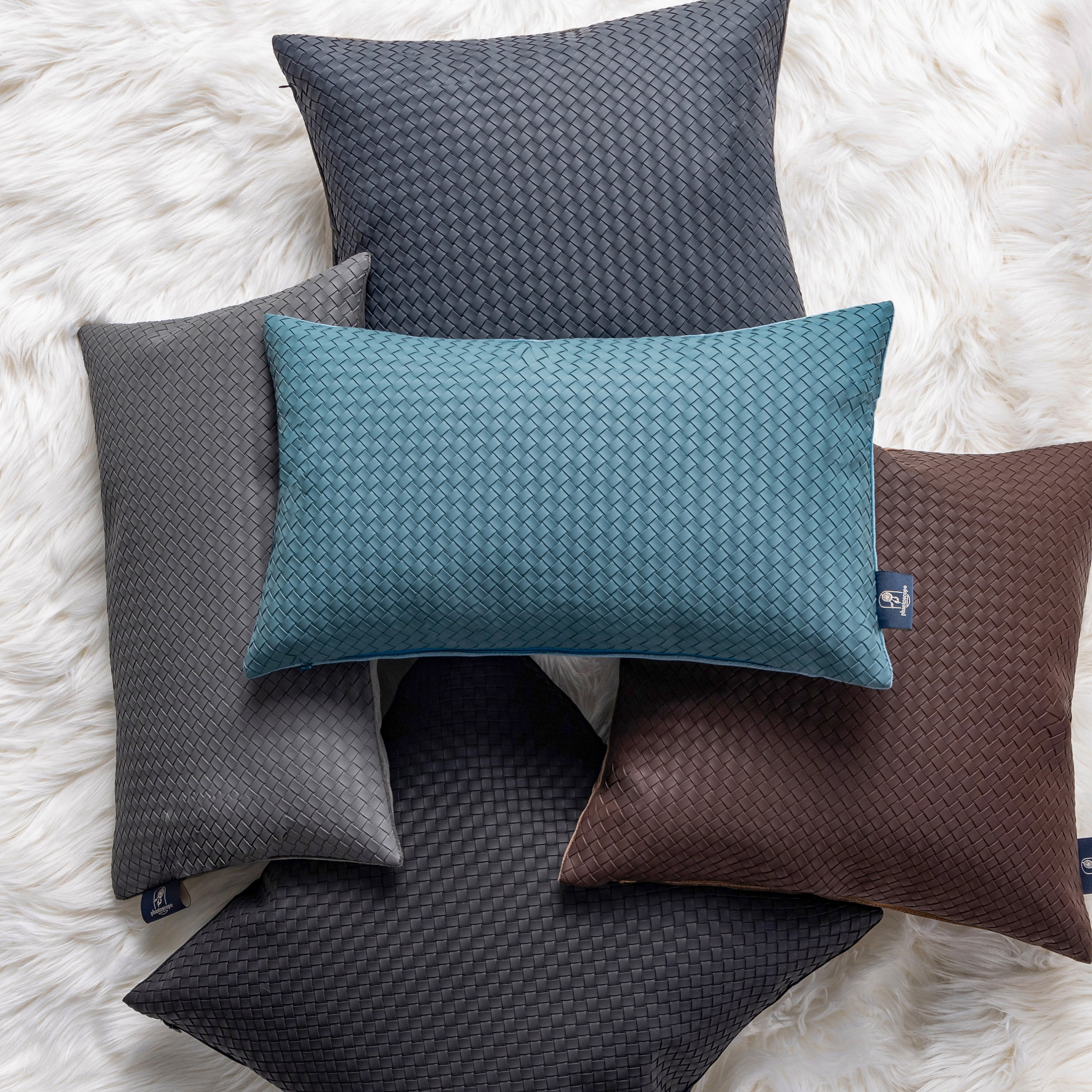 Phantoscope Modern Faux Leather Woven Square Cusion Solid Accent Decorative Throw Pillow for Couch, 12" x 20", Dark Gray, 2 Pack
