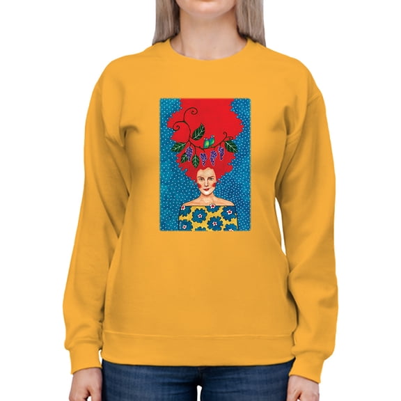 Pastell Fiery Haired Woman Sweatshirt Women's -Hulya Ozdemir Designs, Female Large