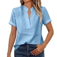 thumbnail image 4 of ClodeEU Women's V Neck Rolled Short Sleeve Tunic Top, Casual Solid Color Loose Fit Blouse Blue,Women's Plus XXL, 4 of 8