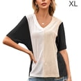thumbnail image 1 of Camiseta de mujer de manga corta con cuello en V, color block, camiseta holgada de verano, negro, XL seitruly AP001239-04, 1 of 7