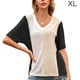 thumbnail image 1 of Camiseta de mujer Jumpingount de Manga corta con Cuello en V color block holgada verano negro XL, 1 of 7