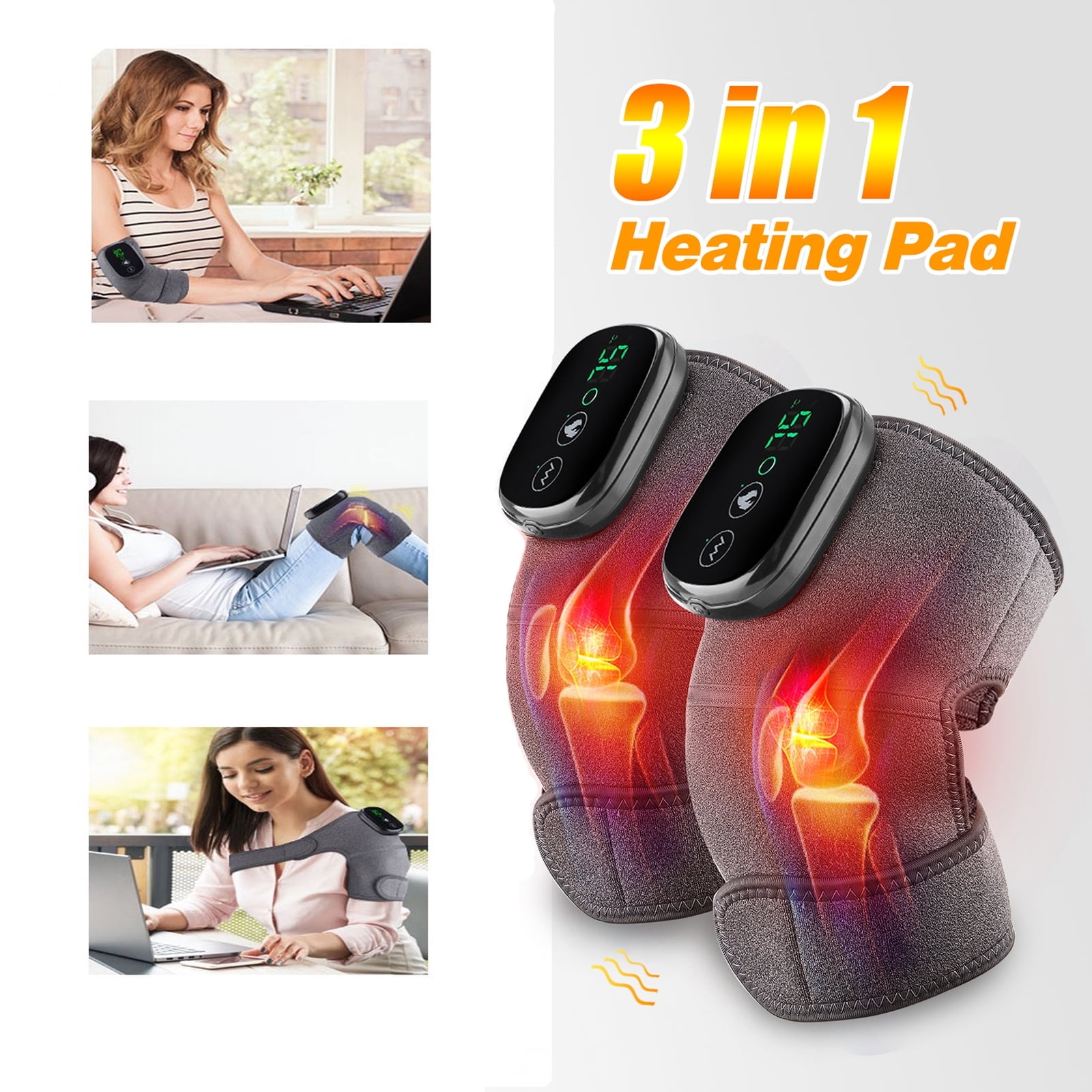 Cordless Knee Massager with Heated Vibration ,Heated Shoulder Knee Brace Wrap for Relax, Eletric Knee Heating Pad for Men Women,Heating Pad for Shoulder Knee 3 Adjustable Vibrations and Heating Modes