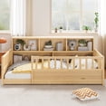 thumbnail image 2 of Miniyam Twin Size Wood Floor Bed with Guardrails, Storage & Bookshelf – Safe, Durable Design for Kids' Bedroom, Natural, 2 of 7