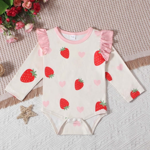 Peleles para niña, mono de manga larga con estampado de fresas para bebé, ropa para gatear, mono para niños