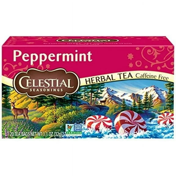 Celestial Seasonings Herbal Tea, Peppermint, Caffeine Free, 20 Tea Bags Pack Of 6