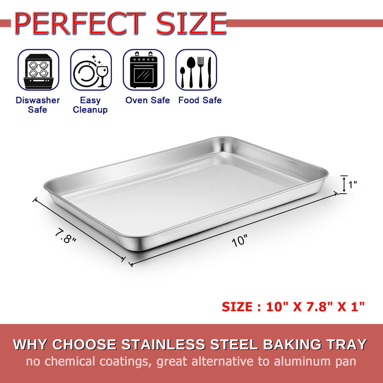 Torubia Baking Cookie Sheet Set of 2, Stainless Steel Baking Sheets Pan  Oven Tray, Rectangle 10 x 8 x 1, Non Toxic & Durable Use, Mirror  Finished & Easy Clean 