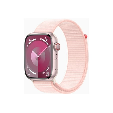 Apple Watch Series 9 GPS + Cellular 45mm Pink Aluminum Case with Light Pink Sport Loop. Fitness Tracker, ECG Apps, Always-On Retina Display, Water Resistant