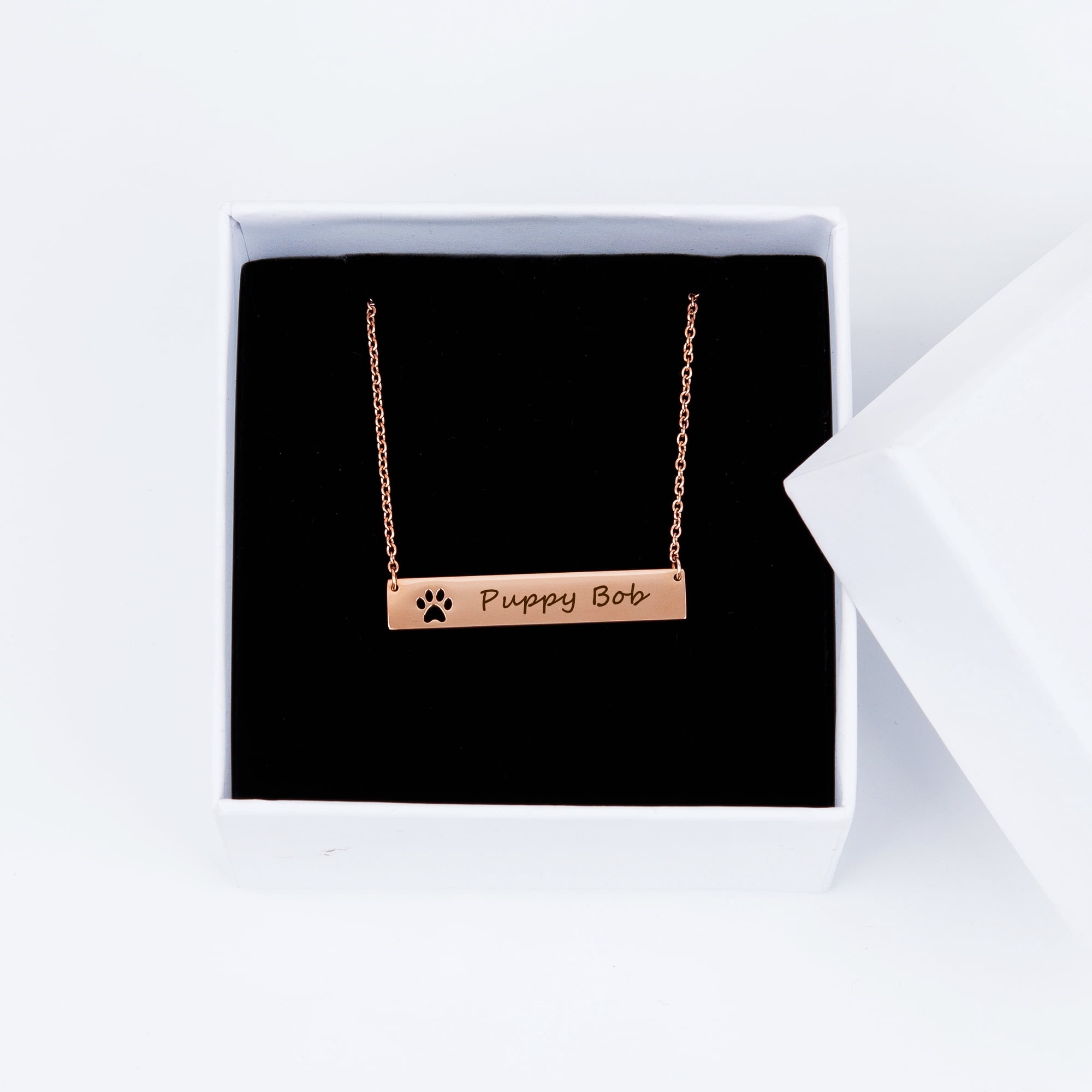 Anavia Personalized Paw Print Bar Name Necklace - Engrave Name Necklace - Stainless Steel - Birthday Gift for Her