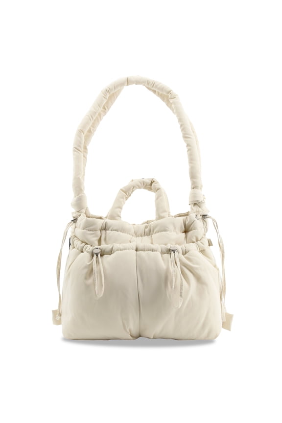 J World Puffy Convertible Tote with Adjustable Handles and Spacious Compartments, Beige