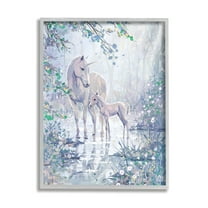Stupell Unicorn Magical Forest Meadow Fairy Tales & Fantasy Painting Gray Framed Art Print Wall Art