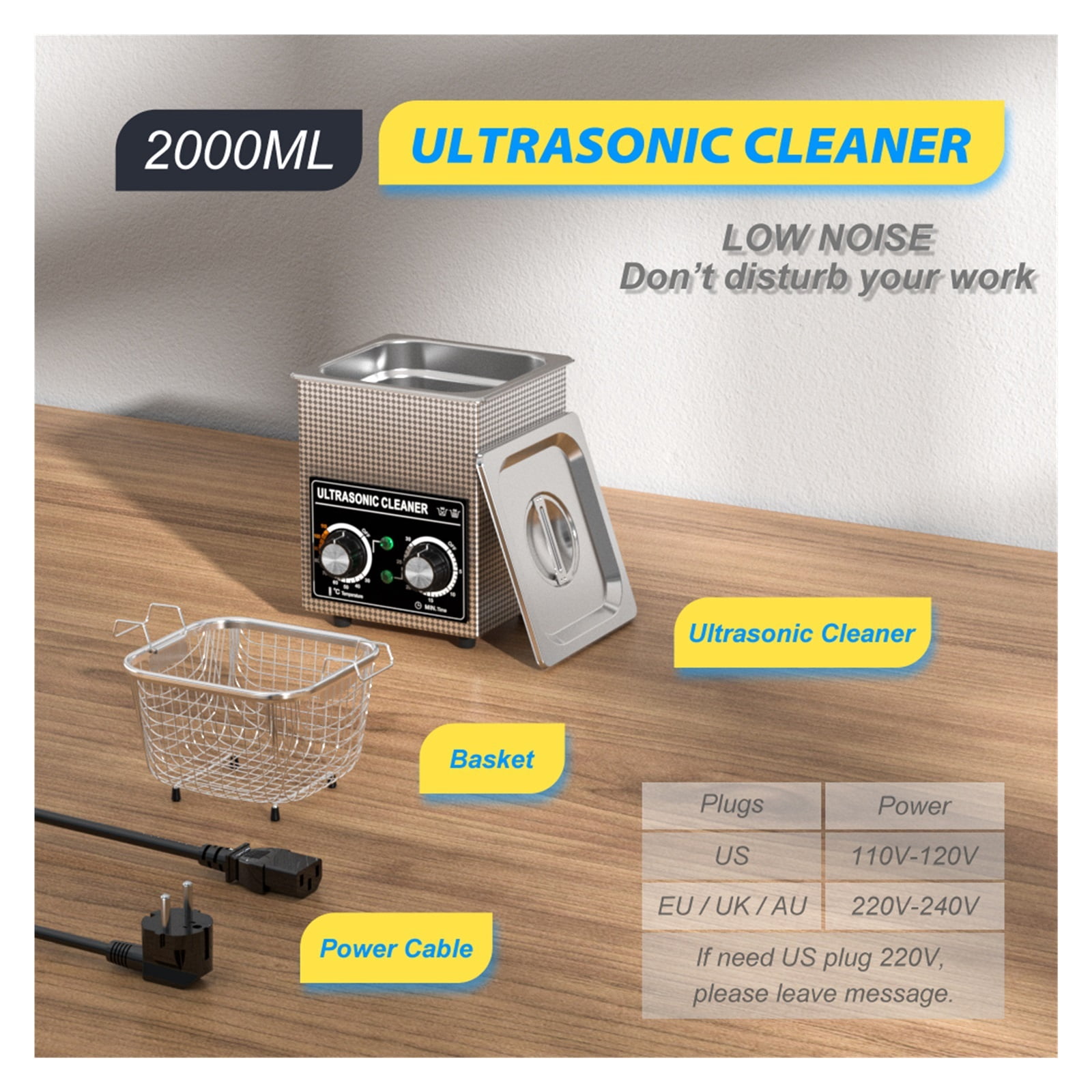 Ultrasonic Cleaner Bath 2L 60W/120W with Stainless Basket Heater Timer Digital Display Diswasher Ultrasound Home Appliances