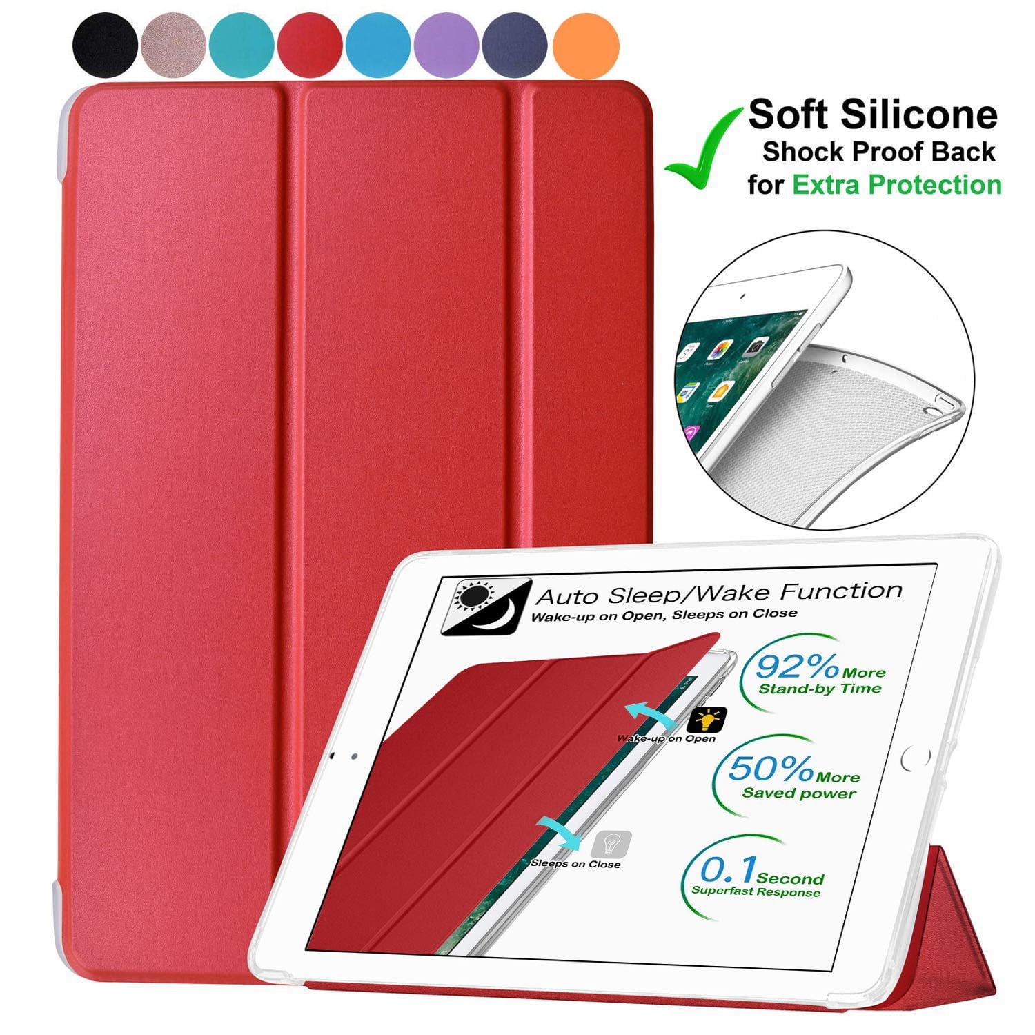 DuraSafe Cases iPad 9.7 Inch 5 6 Air 1 2 [ iPad 5th 6th Air 1st 2nd ] A1893 A1954 A1822 A1823 A1566 A1567 A1474 A1475 A1476 Soft Silicone Transparent Front & Back Cover - Red