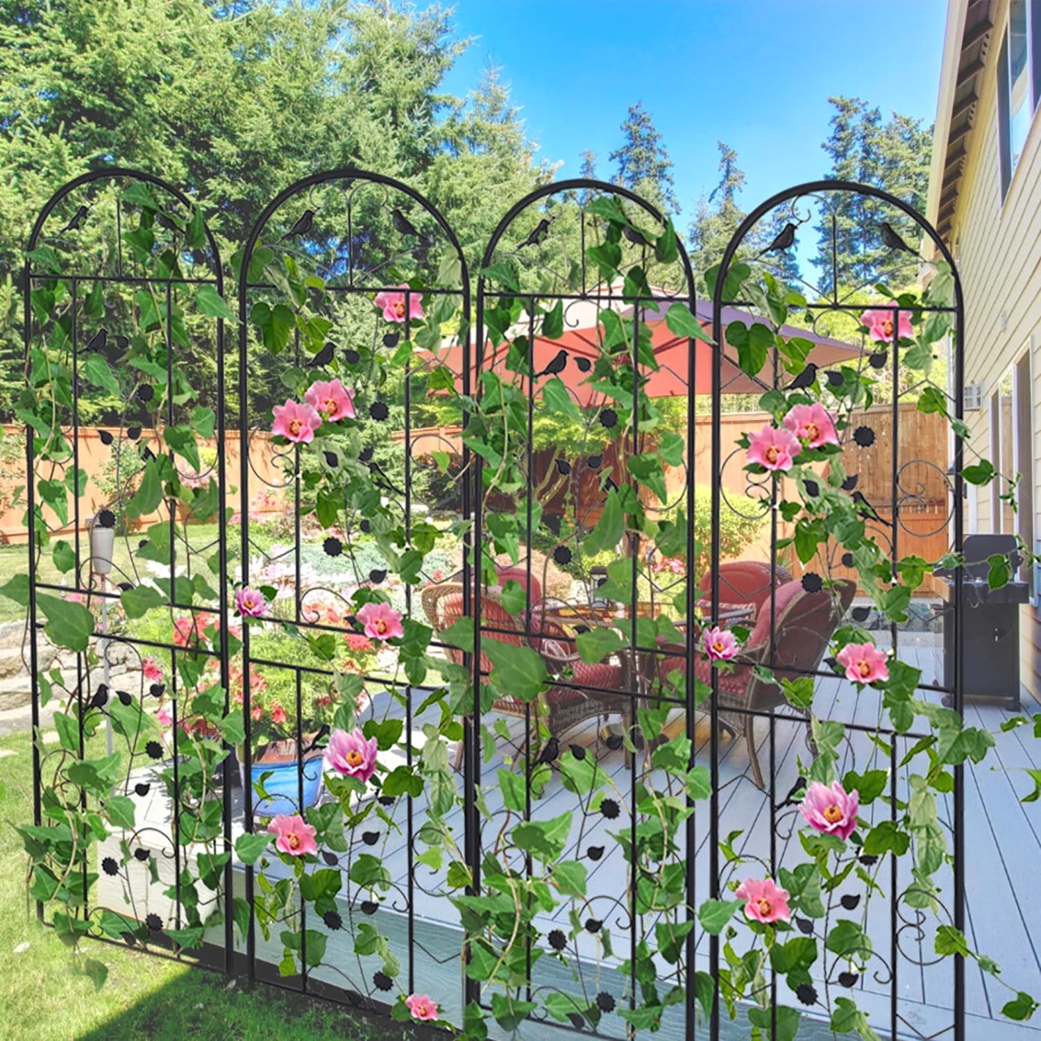 2Pack Anti-rust Metal Garden Trellis Wall Decorative Screen Privacy Fence for Vine Rose Cucumbers,19.7x82.7 inch