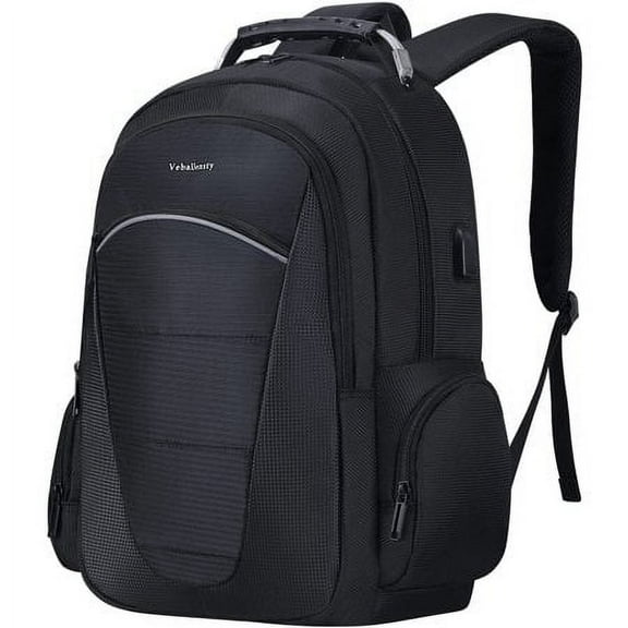 Veballensty School Laptop Backpack,with USB Charging Port, Business College Computer Backpack Laptop Bag Gifts for Men Women Fits 17.3 Inch, Black