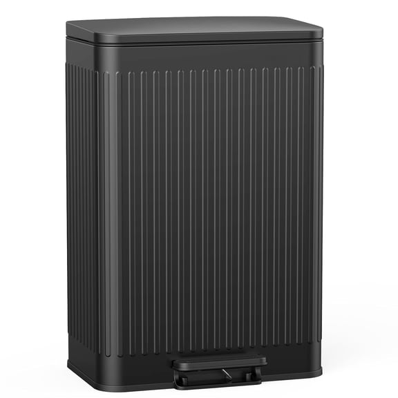 16 Gallon Black Pedal Operated Stainless Steel Trash Can with Soft Close Lid, Removable Inner Bucket for Household Kitchen and Office Waste Storage