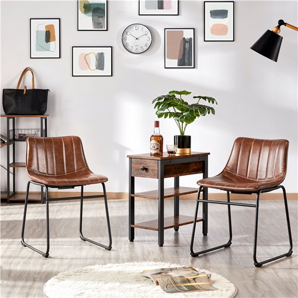 Alden Design Armless Faux Leather, Leather And Metal Dining Chairs With Arms