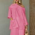 thumbnail image 4 of Womens Spring Summer Shirts Casual Solid Color Long Sleeve Cotton And Linen Top Draped Neck 3/4 Sleeve Comfortable Casual Linen Pocket Shirts Shirts for Women, 4 of 4