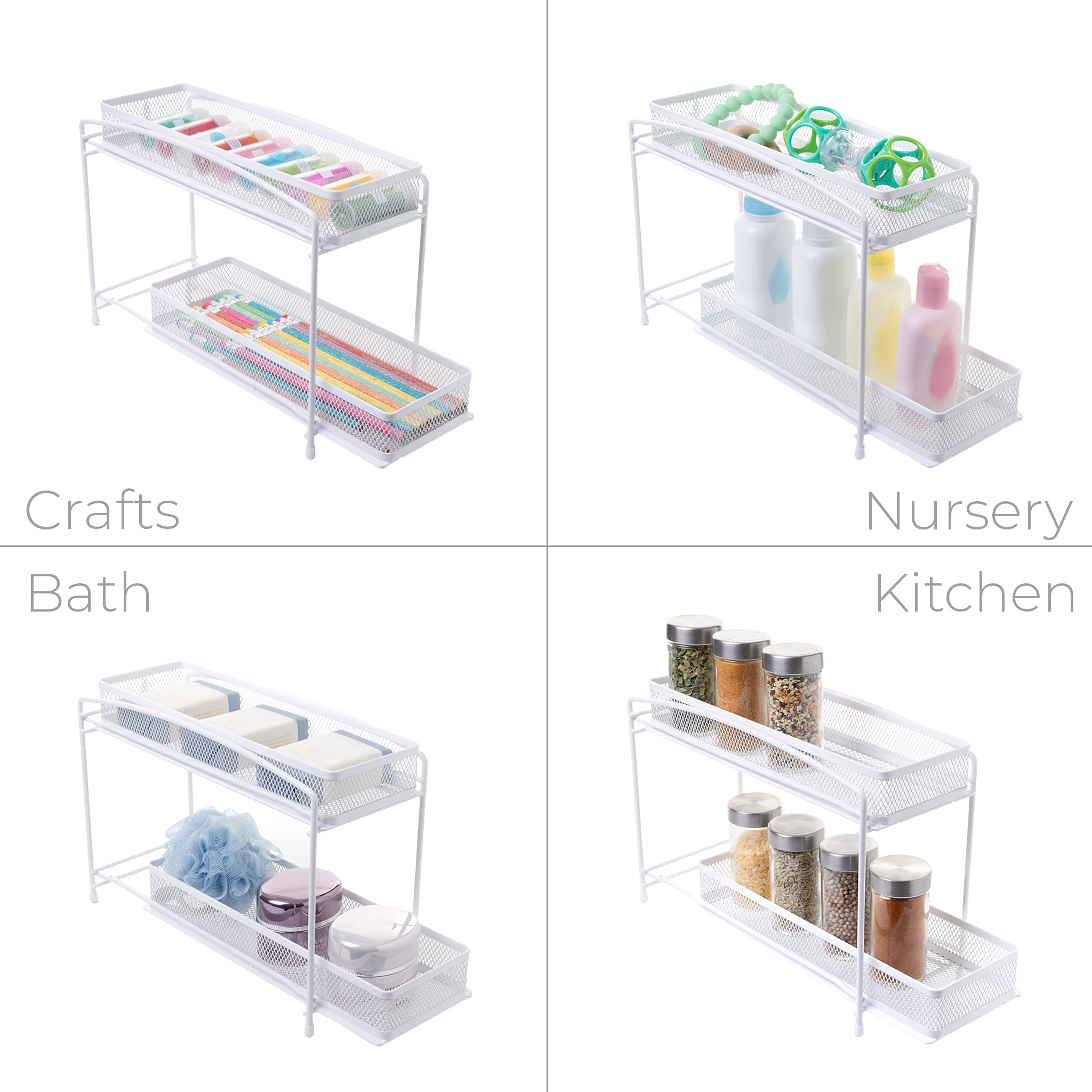 Mainstays 2-Tier Pull-Out Spice Organizer Rack, White photo 8