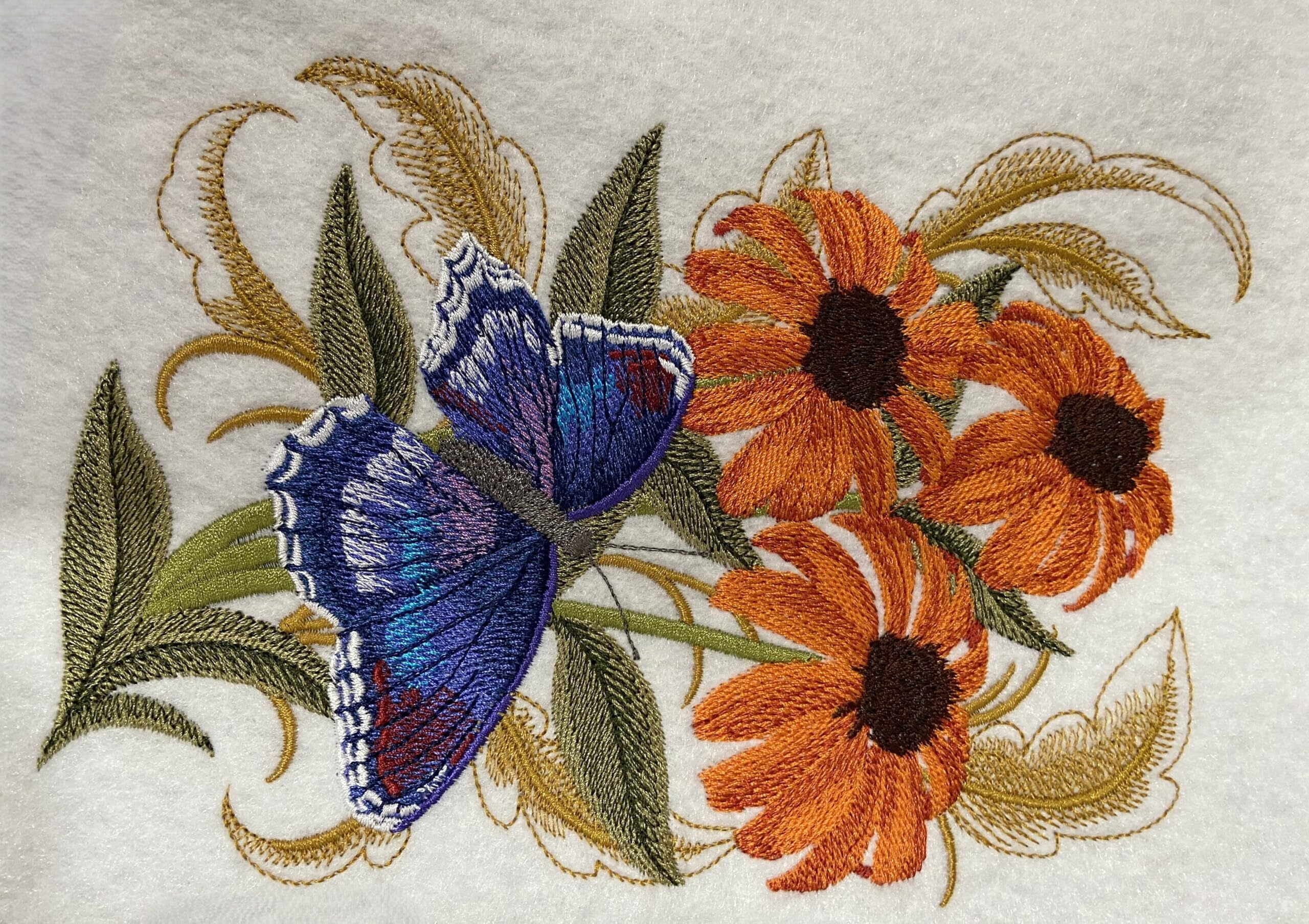 Beyondvision Custom Red Spotted Butterfly and Cone Flowers Embroidered Iron on/Sew Patch (5.53" x 7.78")