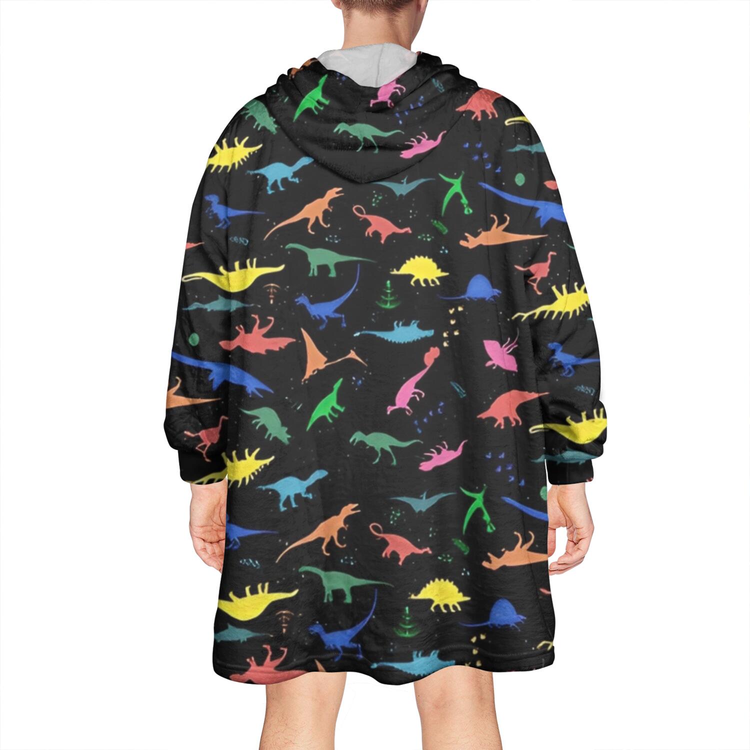 Wearable Oversized Blanket,Colorful Dinosaurs Silhouettes Pattern Wearable Blanket Hoodie for Adults,Cozy Hooded Blankets with Super Pockets,Super Warm Fuzzy Pullover for Women & Men
